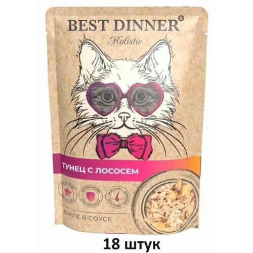 Полнорационный консервированный корм для взрослых кошек Best Dinner Holistic, филе тунца с лососем в соусе, 70 гр, 18 шт