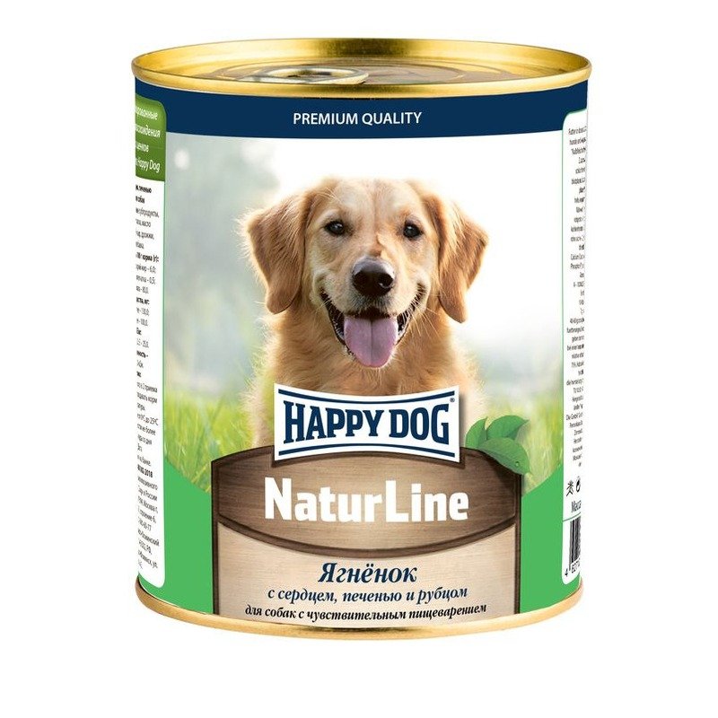 Happy Dog Natur Line консервы для взрослых собак с чувствительным пищеварением с ягненком, сердцем, печенью и рубцом - 970 гр х 12 шт