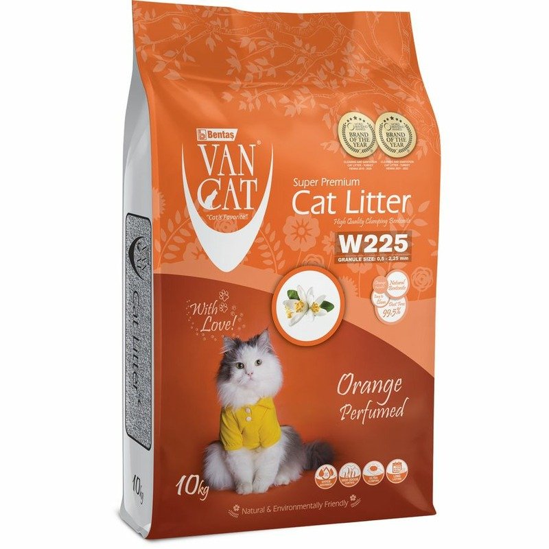 Van Cat Orange наполнитель для кошек, 100% натуральный, комкующийся, без пыли, с ароматом апельсина - 10 кг