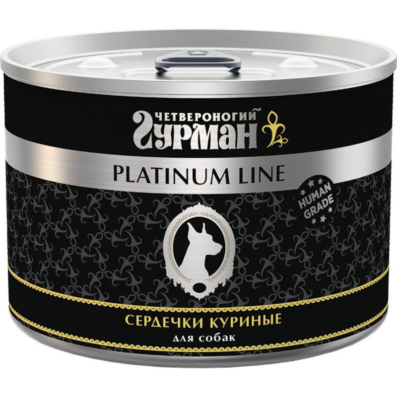 Четвероногий Гурман Platinum line влажный корм для собак, сердечки куриные, кусочки в желе, в консервах - 525 г