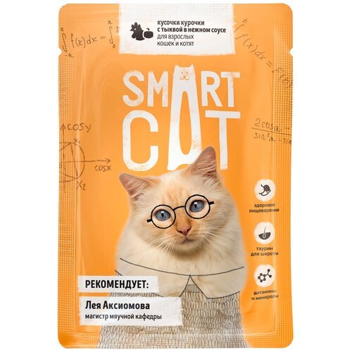 Корм Smart Cat для кошек и котят кусочки курочки с тыквой в соусе, 85 г x 25 шт