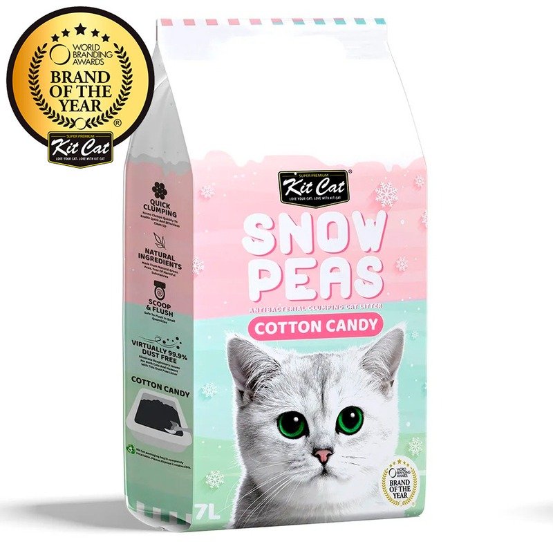 Kit Cat Snow Peas Cotton Candy наполнитель для туалета кошки биоразлагаемый на основе горохового шрота Сахарная Вата - 7 л