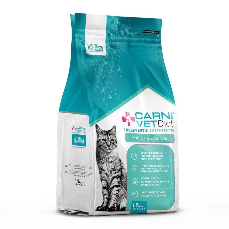 Carni Vet Diet Cat Super Defense сухой корм для кошек при пищевой непереносимости и аллергии, диетический, с лососем - 1,5 кг