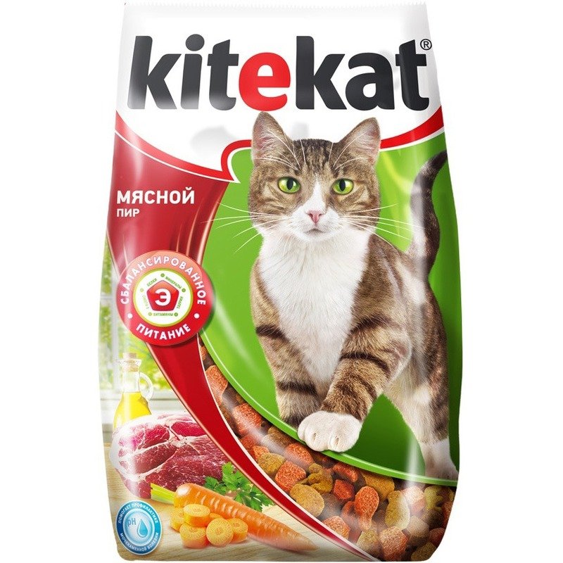 Kitekat Мясной Пир полнорационный сухой корм для кошек, с говядиной