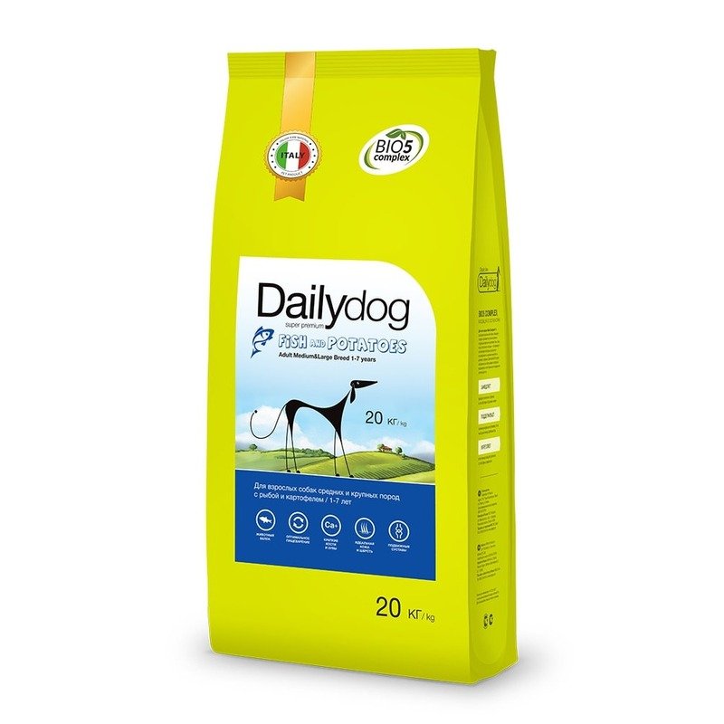 Сухой корм Dailydog Adult Medium and Large Fish Potatoes для взрослых собак средних и крупных пород с рыбой и картофелем - 20 кг