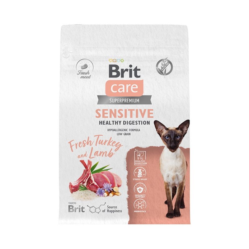 Корм для кошек Brit Care Sensitive Healthy Digestion индейка с ягнёнком сух. 400г