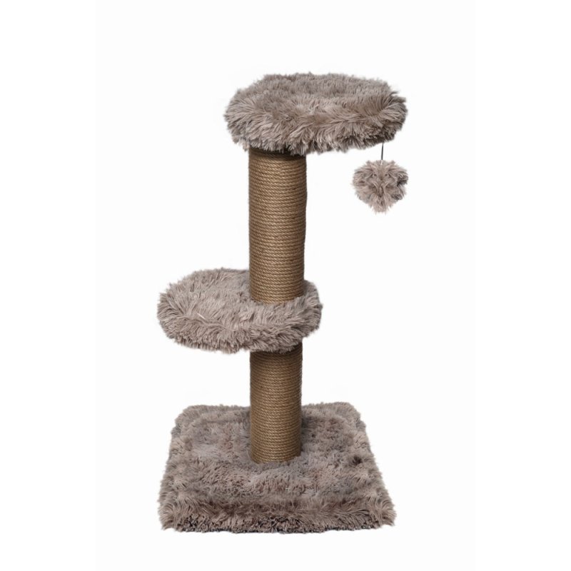 Когтеточка для кошек DUBEX Fluffy Сlassic столбик с полочками бежевый 34x34x67см