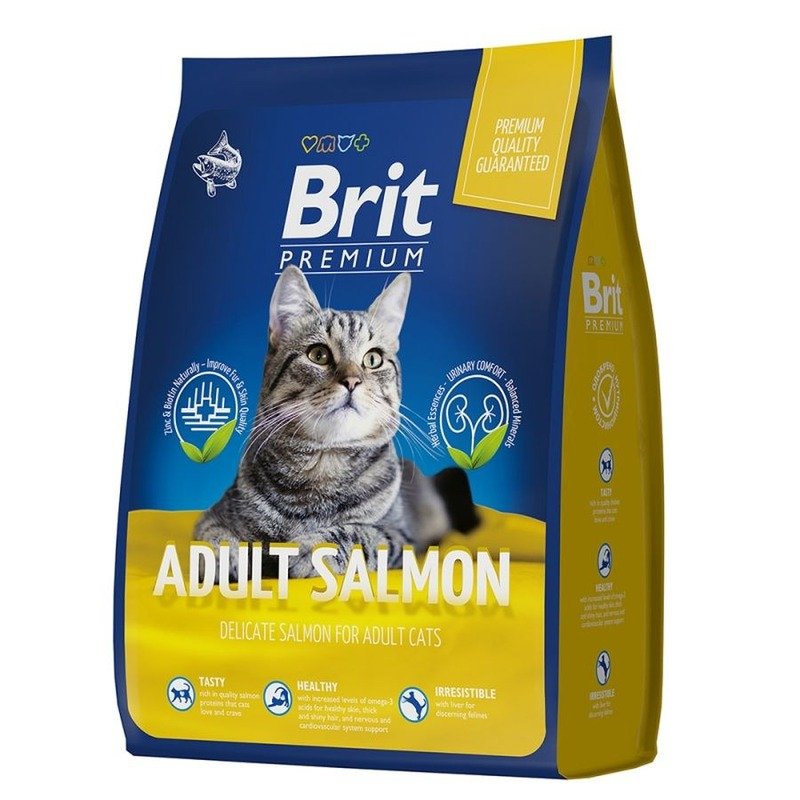 Brit Premium Cat Adult Salmon полнорационный сухой корм для кошек, с лососем - 2 кг