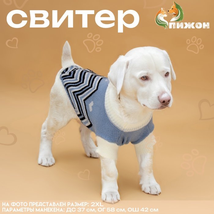 Свитер 'Волна',  2XL (ДС 34, ОШ 34, ОГ 32-51 см), голубой