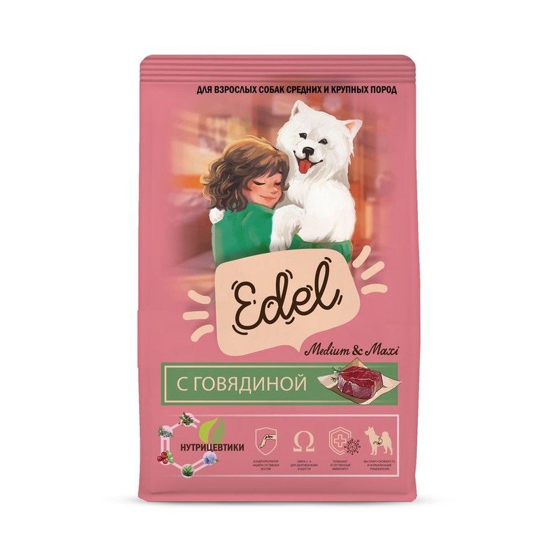 Edel Adult Medium & Maxi Beef сухой корм для взрослых собак средних и крупных пород, с говядиной - 12 кг