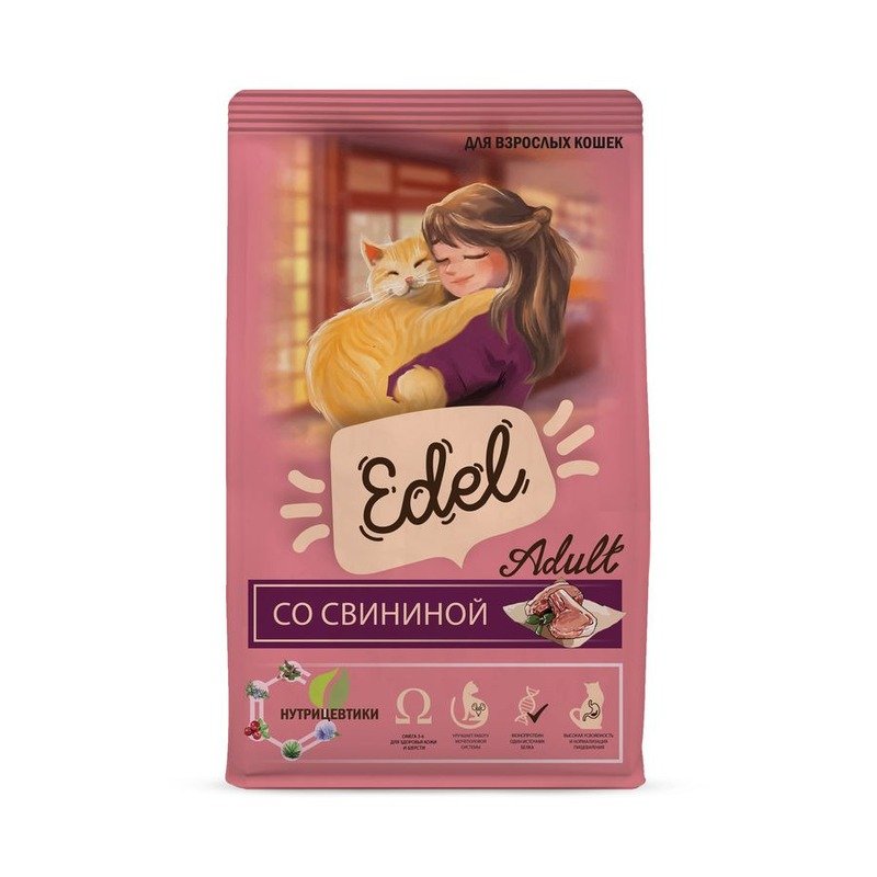 Edel Adult Pork сухой корм для взрослых кошек, со свининой - 400 г