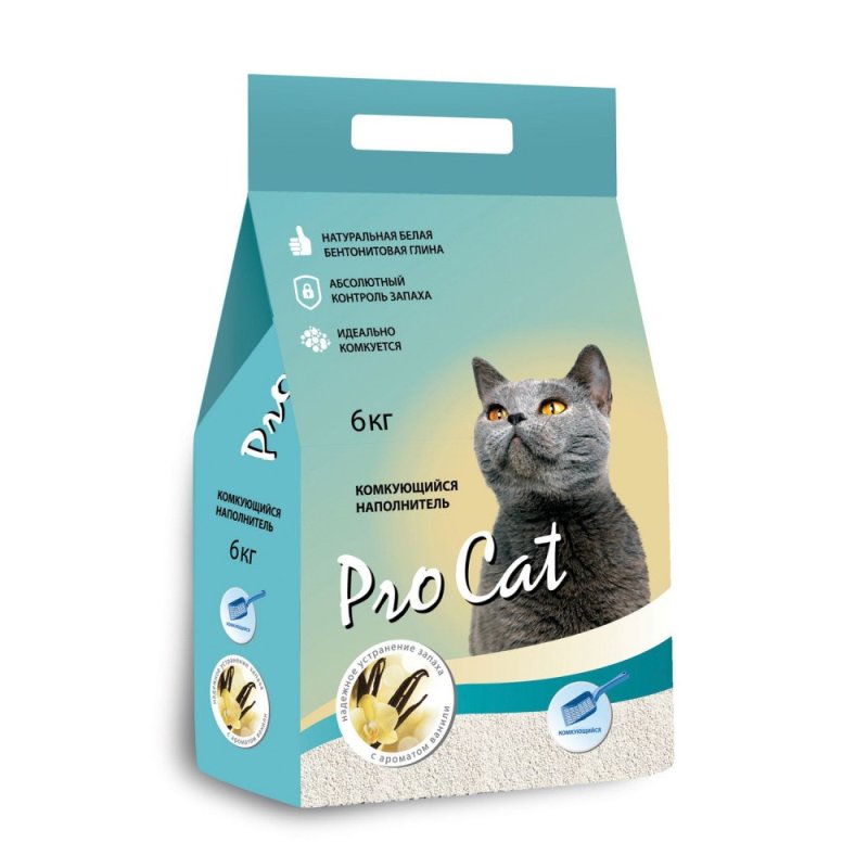 Наполнитель для кошачьего туалета Pro Cat Vanilla комкующийся из экстра белой глины 6кг