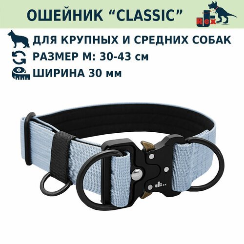 Ошейник 'Classic', 30мм, металлическая пряжка 'Кобра', М:30-43 см, Голубой