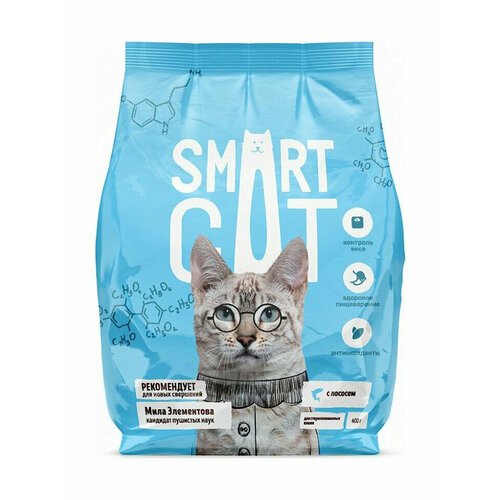 Smart Cat сухой корм для взрослых стерилизованных кошек и кастрированных котов, с лососем - 0,4 кг