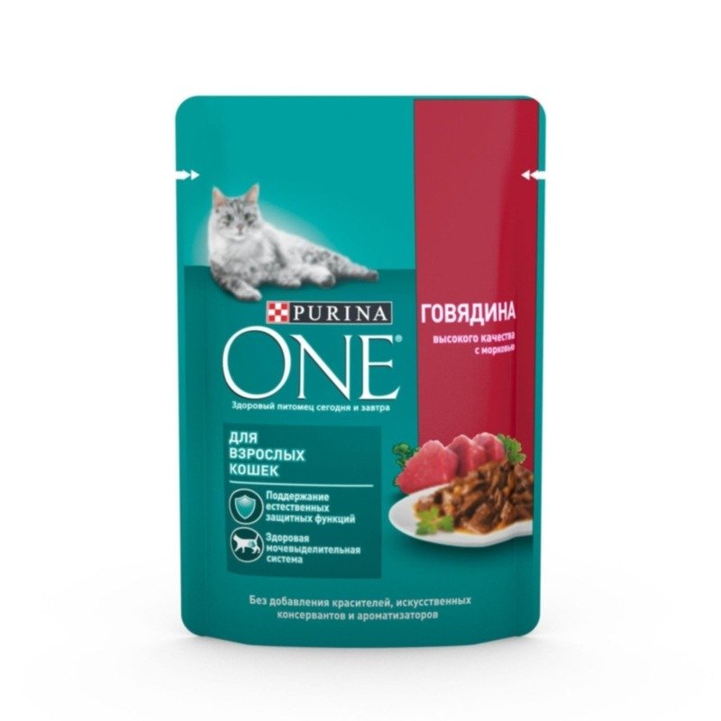 Purina ONE паучи для кошек при домашнем образе жизни с говядиной и морковью  - 75 г х 26 шт