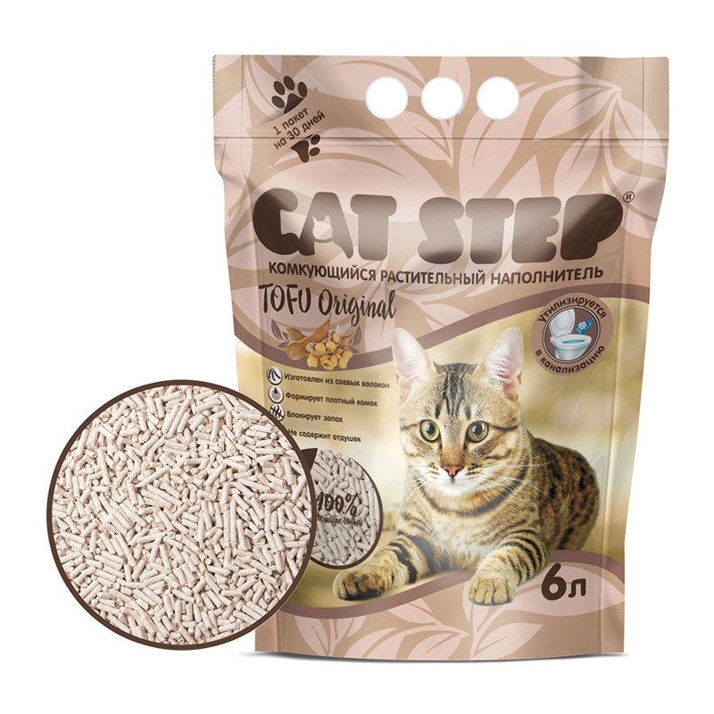 Cat Step Tofu Original наполнитель для кошек, комкующийся, растительный - 6 л