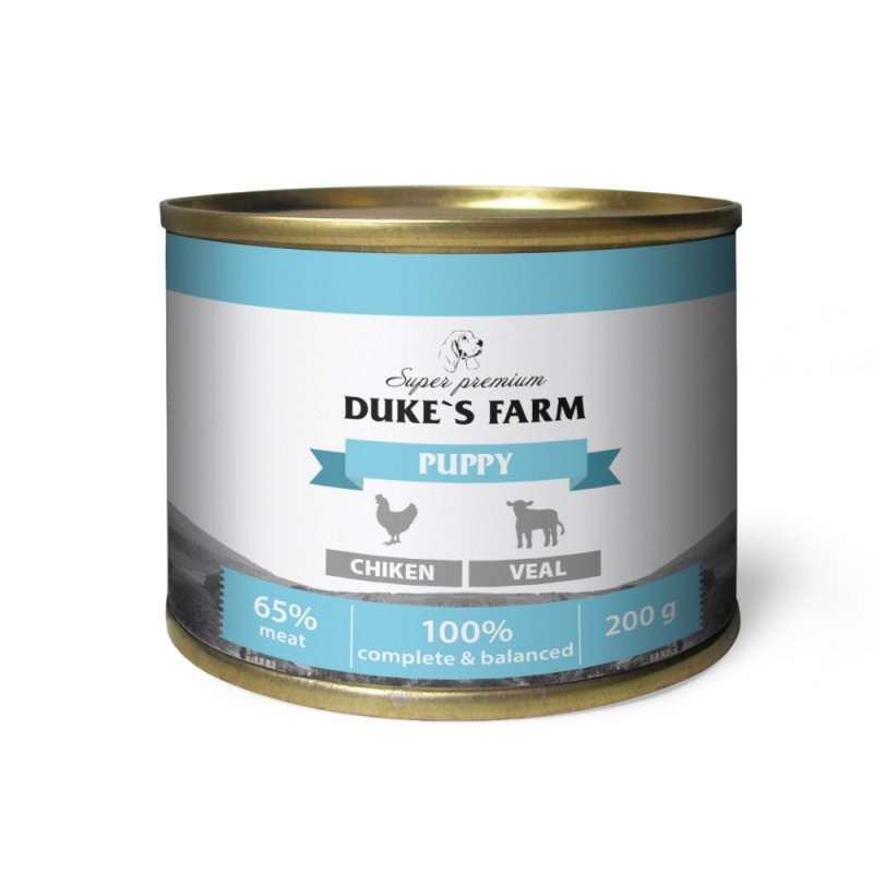 Корм для щенков DUKE'S FARM Паштет из курицы с телятиной банка 200г