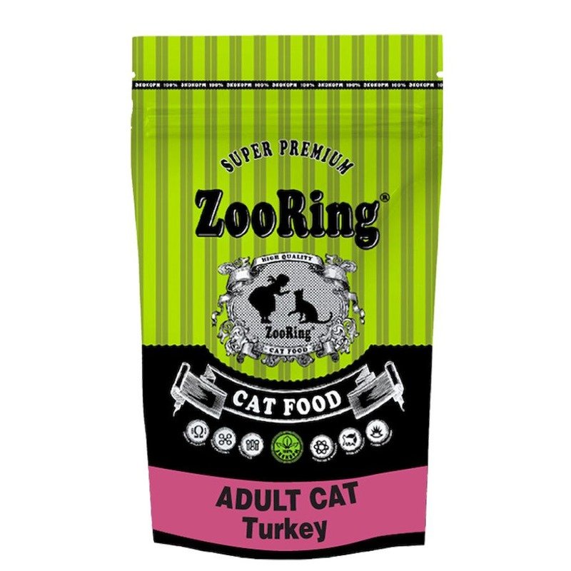 Zooring Adult Cat Turkey сухой корм для взрослых кошек всех пород для кожи и шерсти с индейкой - 1,5 кг