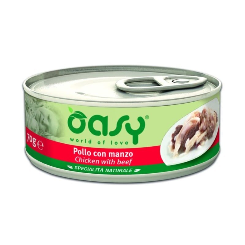 Oasy Wet Cat Specialita Naturali Chicken Beef влажный корм для взрослых кошек, дополнительное питание с курицей и говядиной, в консервах - 70 г