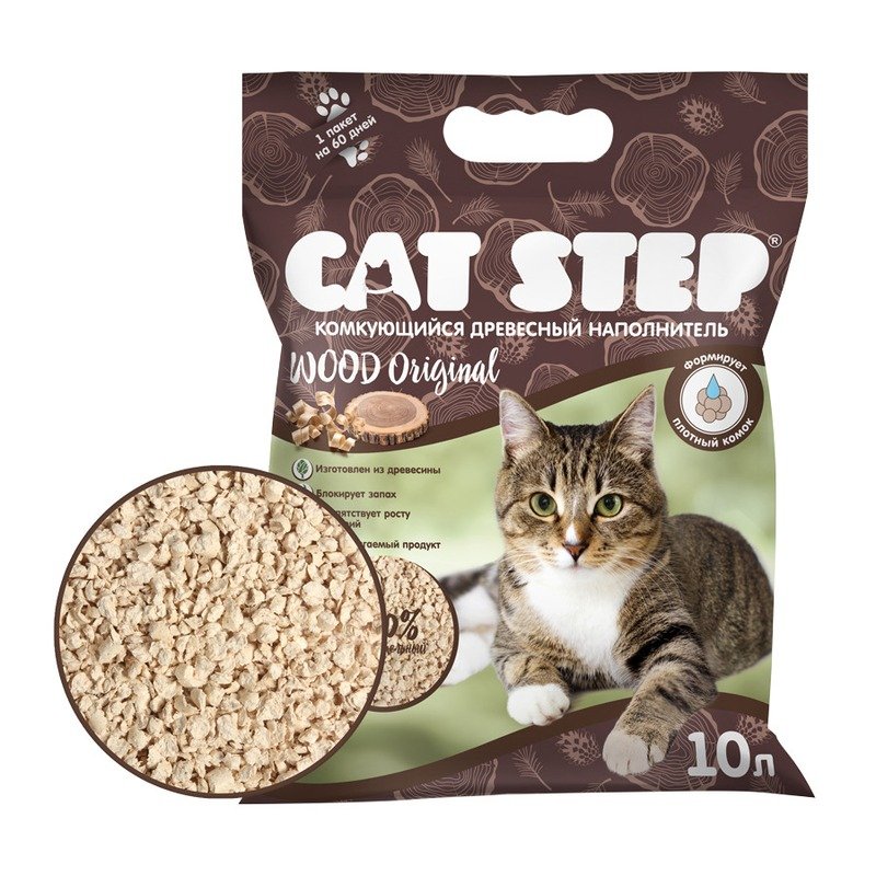 Cat Step Wood Original наполнитель для кошек, комкующийся, растительный - 10 л (4,7 кг)