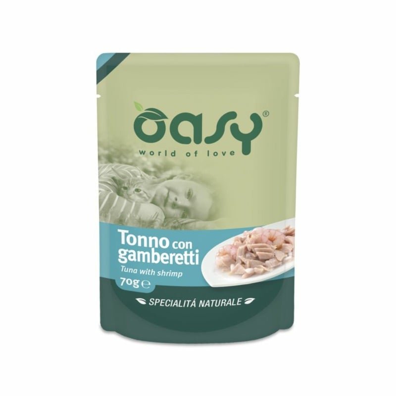 Oasy Wet Cat Specialita Naturali Tuna Shrimp влажный корм для взрослых кошек, дополнительное питание с тунцом и креветками, в паучах - 70 г