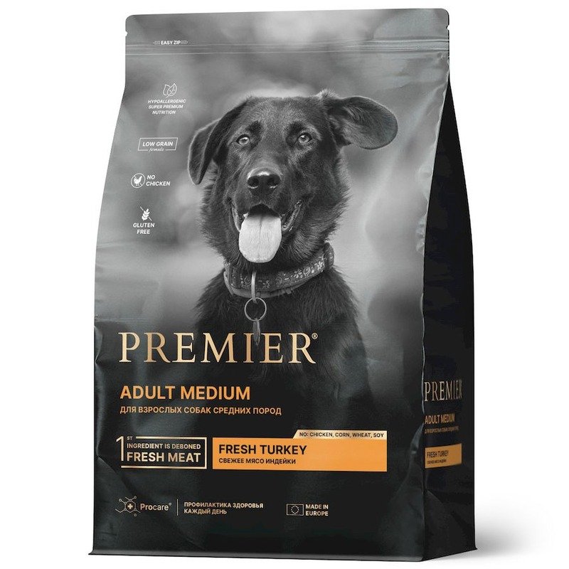 Premier Dog Turkey Adult Medium сухой корм для собак средний пород, свежее мясо индейки - 1 кг