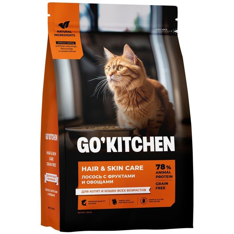 Go Kitchen сухой корм для котят и кошек всех возрастов, беззерновой, с лососем - 1,36 кг