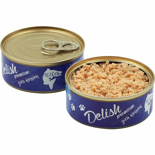 Delish (Делиш) premium консервы для кошек, лосось, 12х100 гр (набор)