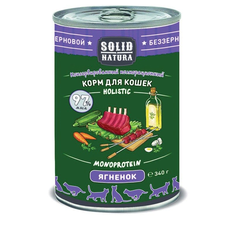 Solid Natura Holistic влажный корм для кошек, с ягненком, кусочки в желе, в консервах - 340 г