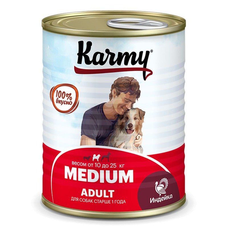 Karmy Medium Adult влажный корм для собак средних пород, с индейкой, консервы - 340 г