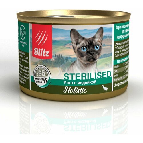 Консервы BLITZ Holistic Sterilised Cat для стерилизованных кошек (утка с индейкой) 200 г, 6 шт.