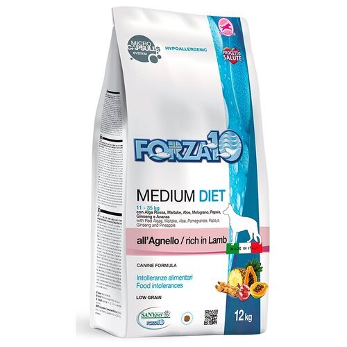 Корм Forza10 Diet Medium (гипоаллергенный) для собак средних пород при пищевой аллергии, с ягненком (с микрокапсулами), 1,5 кг