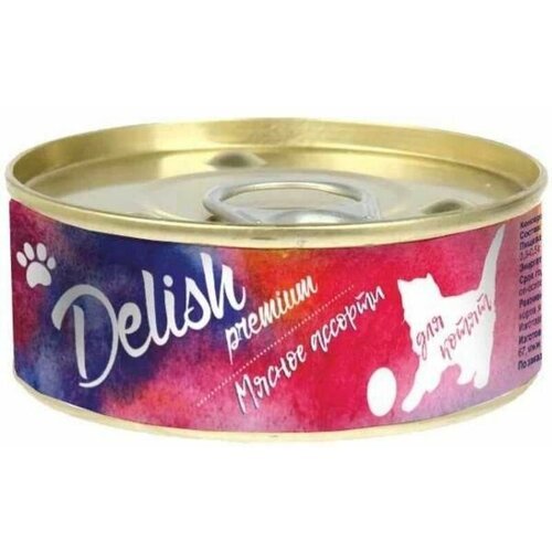 Влажный корм для котят Delish premium (мясное ассорти), 12 шт по 100 гр