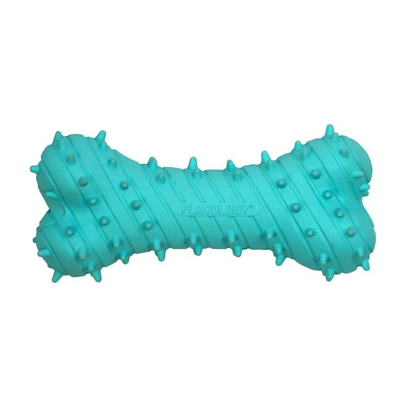 Playology Puppy Teething Bone игрушка для щенков 4-8 месяцев, дентальная жевательная косточка, с ароматом арахиса, голубая