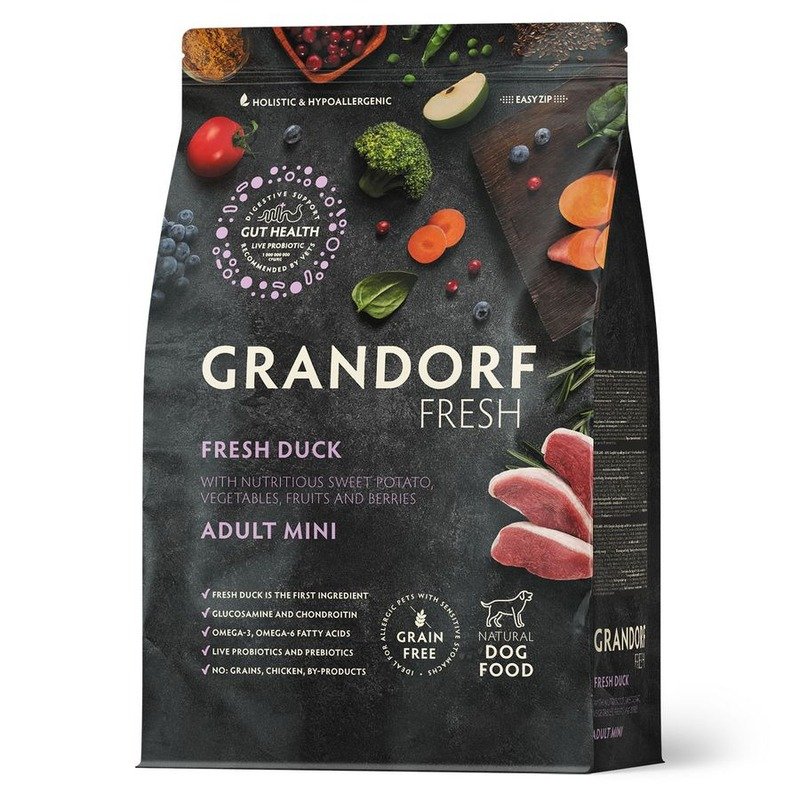 Сухой корм GRANDORF FRESH GRAIN FREE DOG ADULT MINI DUCK & SWEET POTATO беззерновой для взрослых собак маленьких пород с уткой и бататом - 3 кг