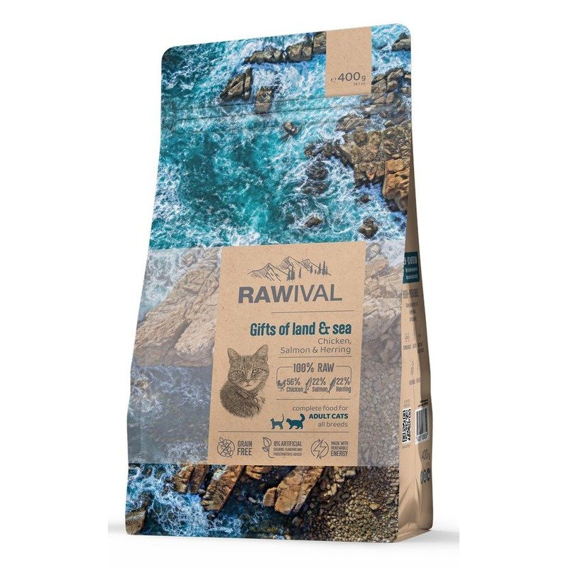 Rawival Gifts of Land & Sea сухой корм для взрослых кошек, с курицей и рыбой - 400 г