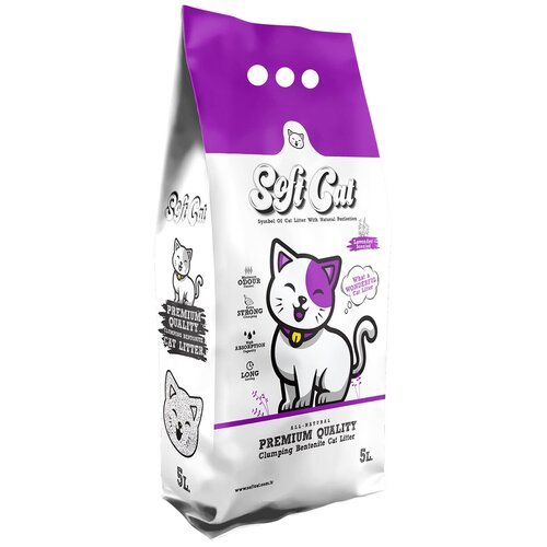 ​​​Наполнитель для кошек Soft Cat, комкующийся с ароматом лаванды 5 л