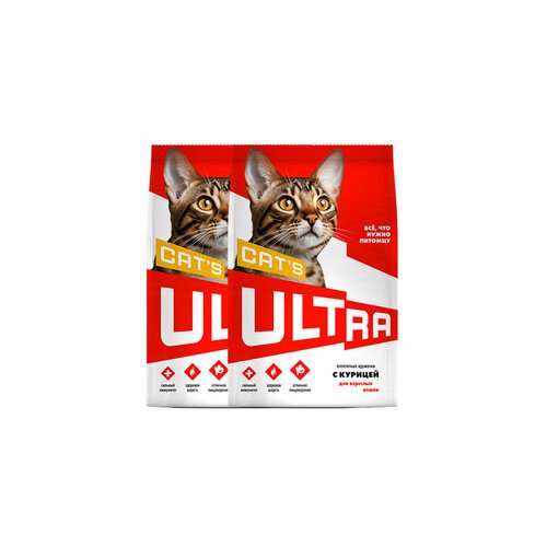 ULTRA Полнорационный сухой корм для взроcлых кошек с курицей 1,5 кг х 2 шт.