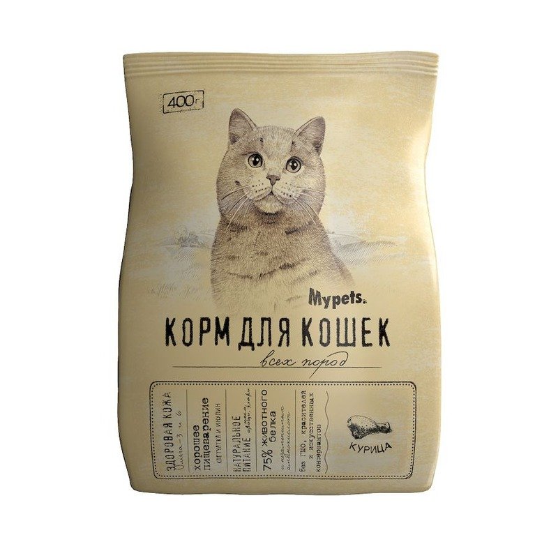 Mypets сухой корм для кошек полноценный, с курицей - 400 г