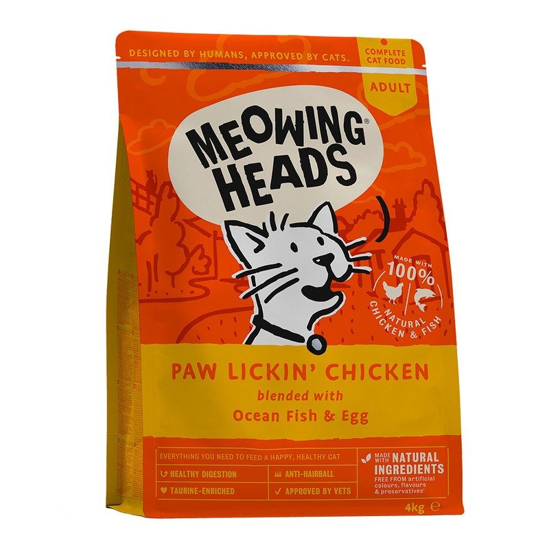 Meowing Heads Paw Lickin’ Chicken сухой беззерновой корм для взрослых кошек с курицей и рисом - 4 кг