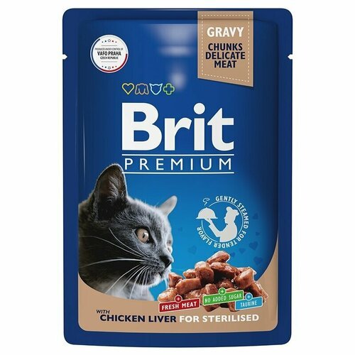 Brit Premium Корм консервированный для взрослых стерилизованных кошек куриная печень в соусе, 85гр, 3 штуки