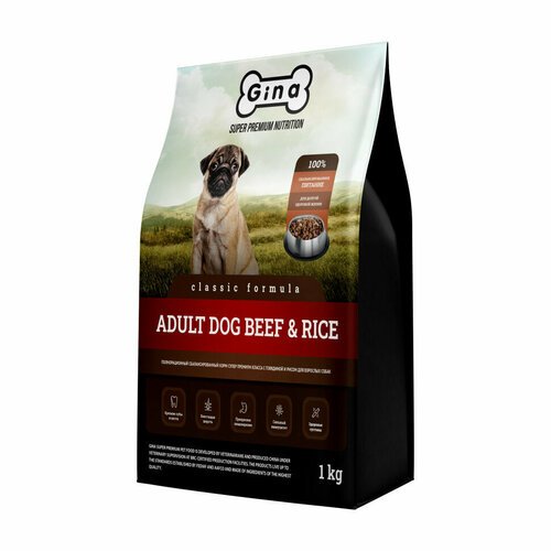 Gina Classic Dog Beef & Rice сухой корм для собак с говядиной и рисом - 1 кг