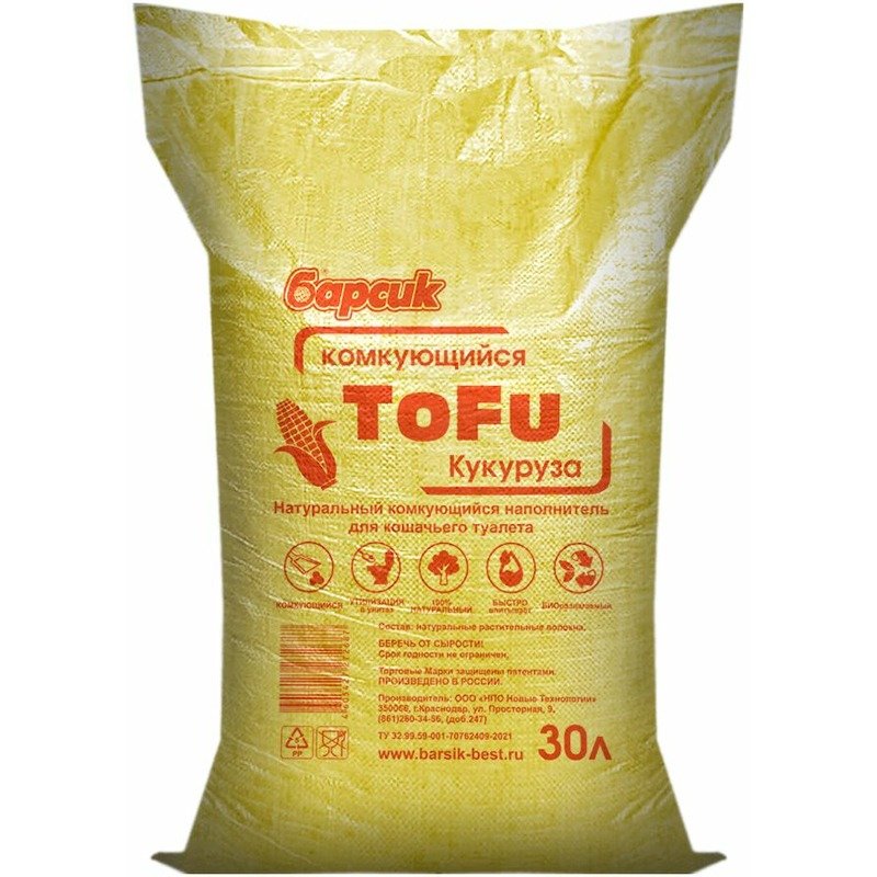 Барсик наполнитель ToFu комкующийся для взрослых кошек, кукурузный