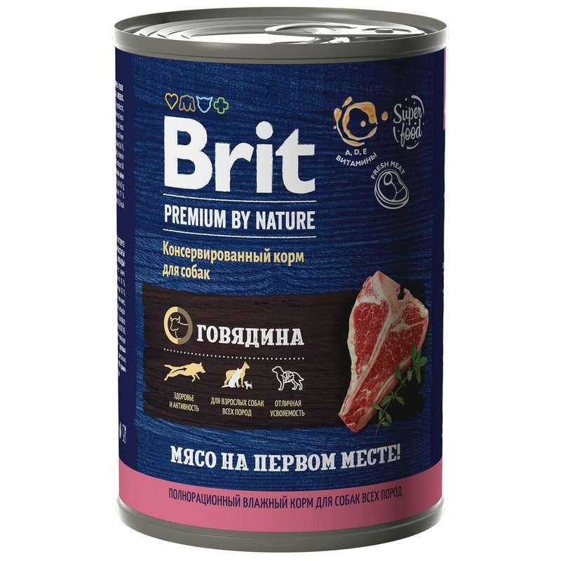 Brit Premium by Nature полнорационный влажный корм для собак, фарш из говядины, в консервах - 410 г