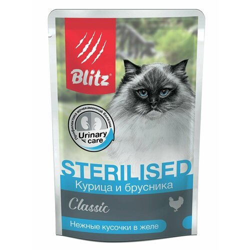 Blitz Classic Sterilised пауч для стерилизованных кошек и кастрированных котов, со вкусом Курица и брусника 85 г, 12 шт