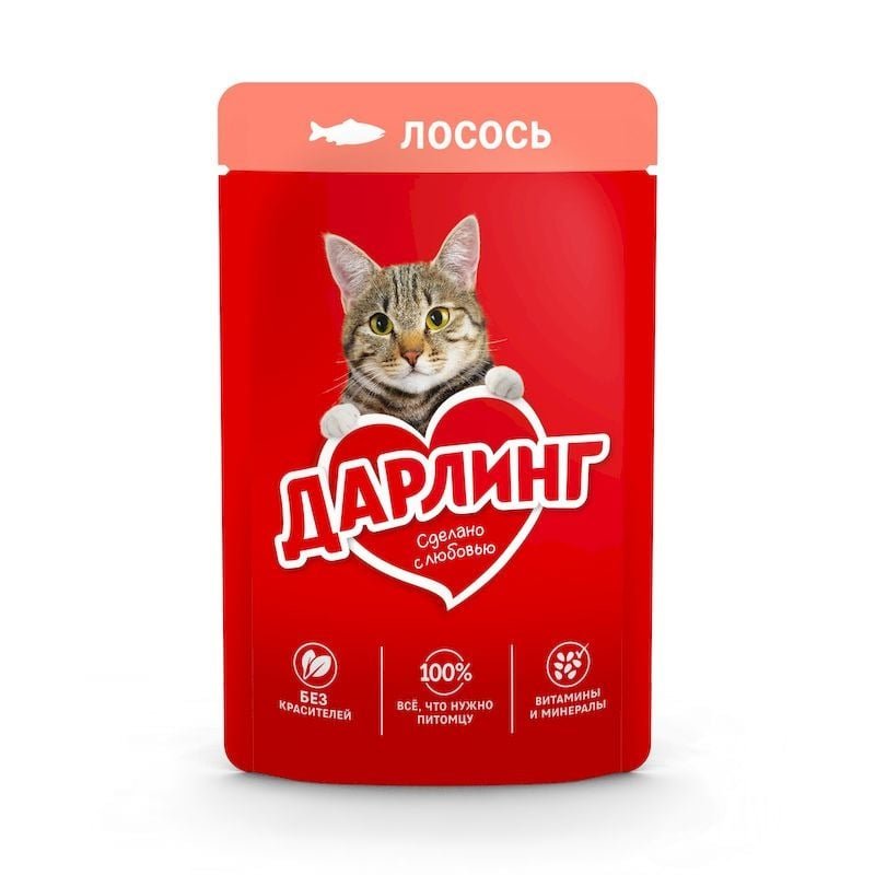 Darling корм полнорационный для взрослых кошек, с лососем в подливе, в паучах - 75 г