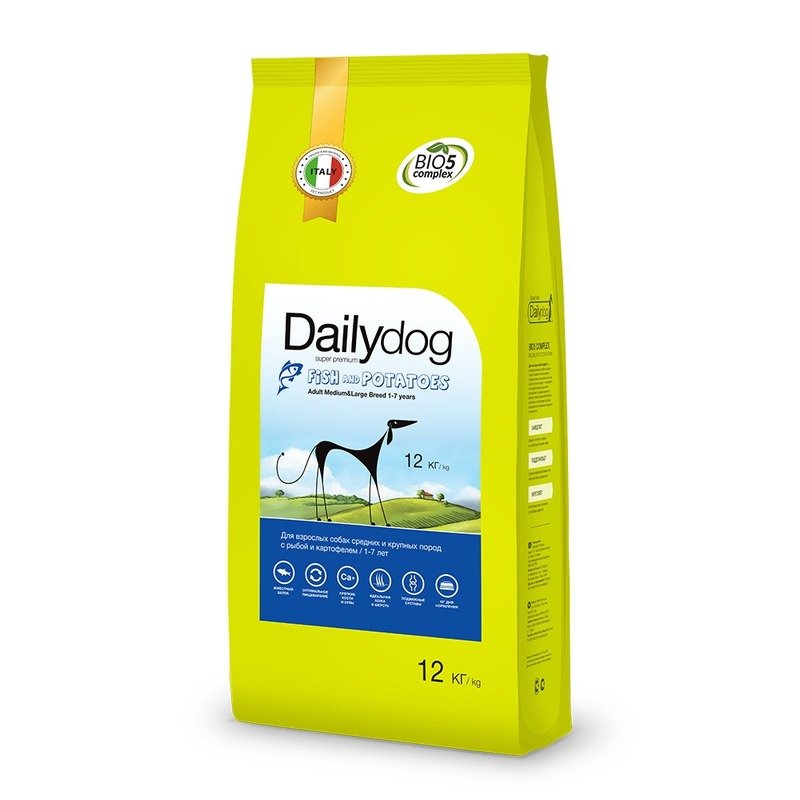 Сухой корм Dailydog Adult Medium and Large Fish Potatoes для взрослых собак средних и крупных пород с рыбой и картофелем - 12 кг