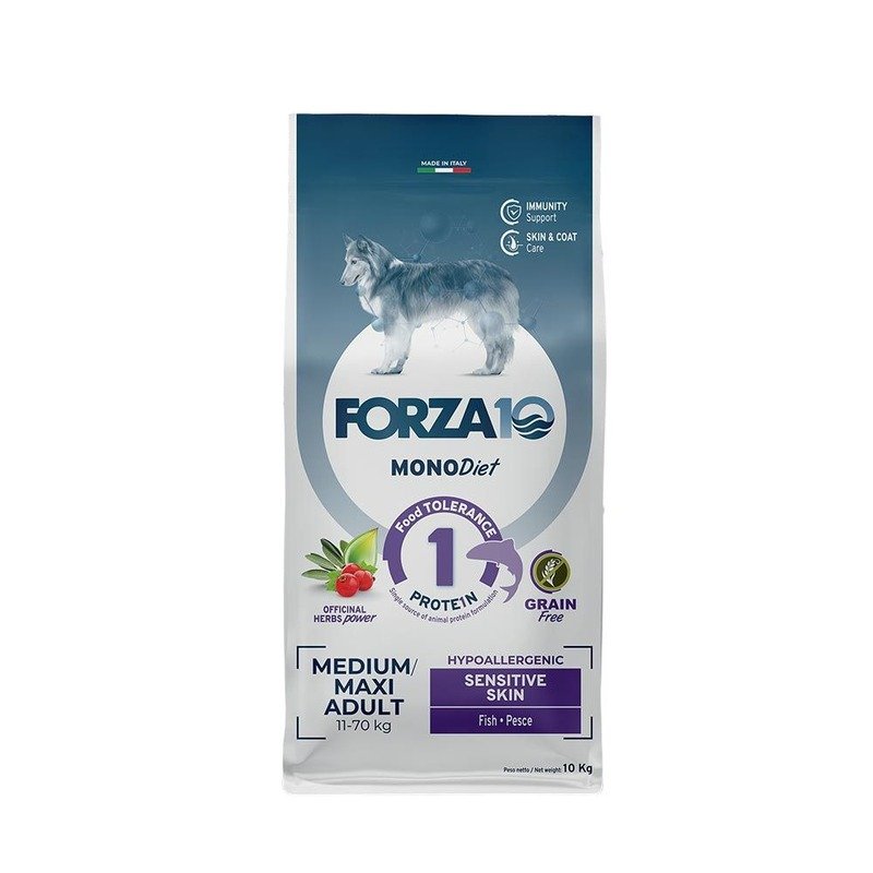 Forza10 DIETMonoP DogM/L Adu SenSkin PesceDRY сухой корм для собак средних пород, с рыбой - 10 кг