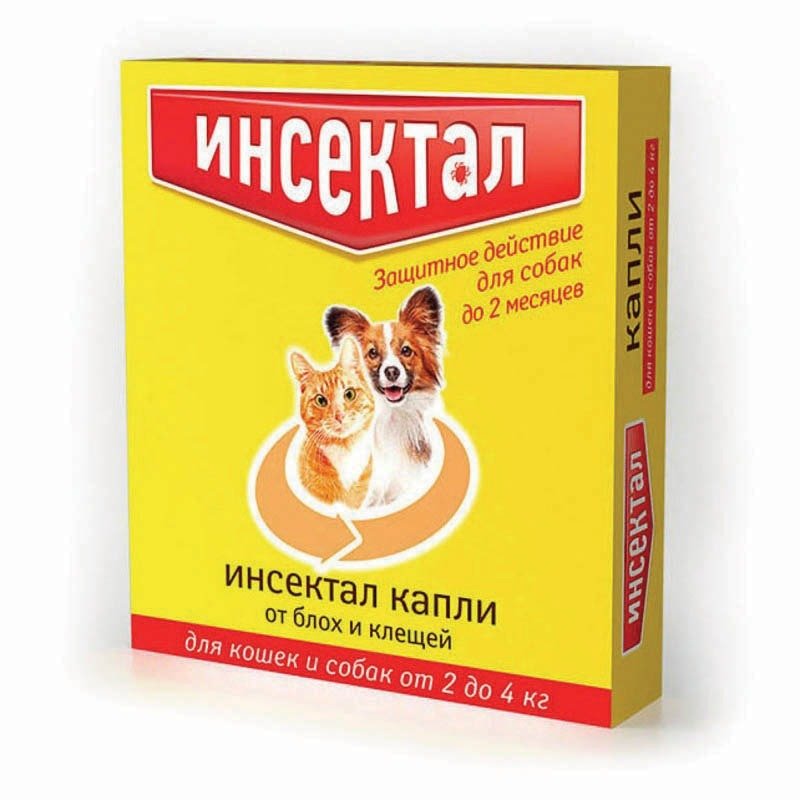 Инсектал капли для кошек и собак от 2-4 кг от клещей, блох, вшей, власоедов 0,5 мл