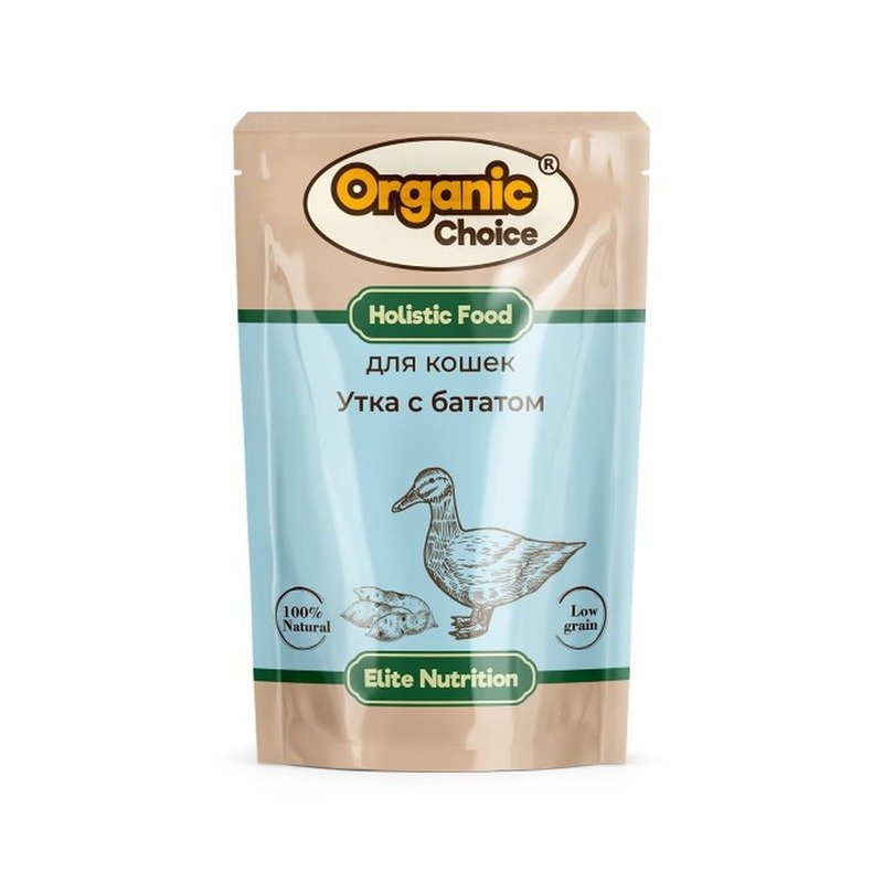 Organic Сhoice влажный корм для кошек с уткой и бататом в соусе, в паучах - 85 г х 14 шт